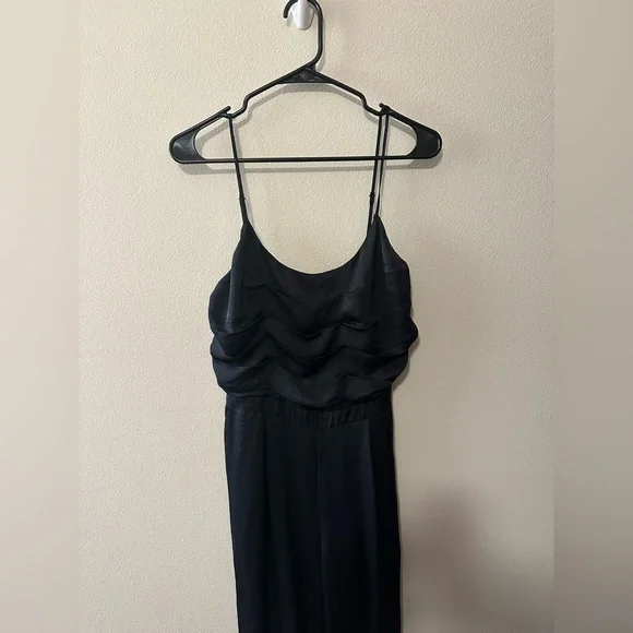 Ramy Brook Black Satin Ezra Jumpsuit size 8 wide leg designer classic piece - Picture 4 of 12